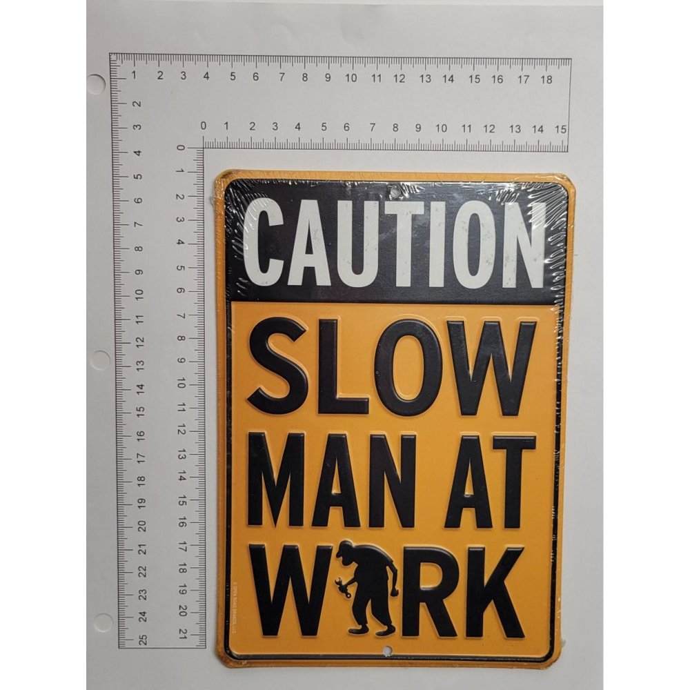 Caution Slow Man At Work 6" x 8" Black Yellow Vertical Mount Metal Wall Sign - Picture 3 of 3
